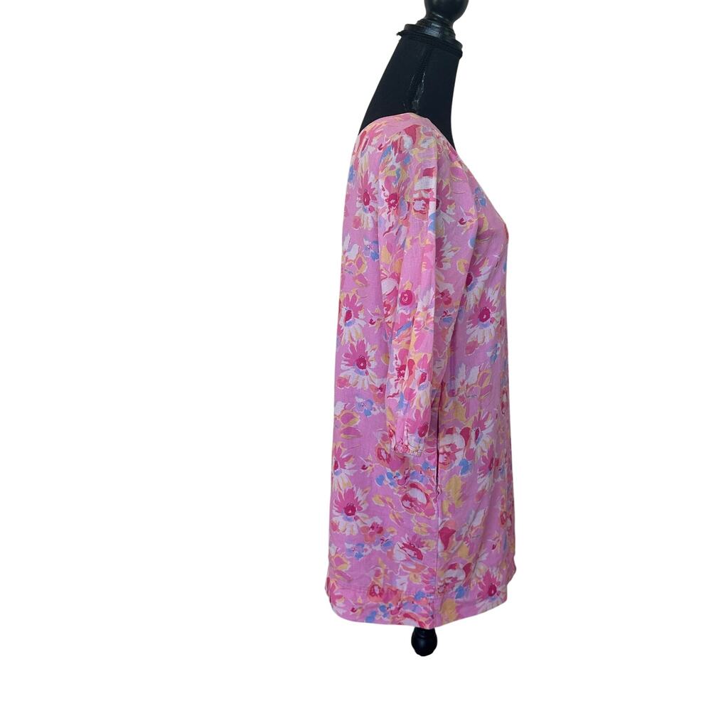 Something Navy Pink Floral Mini Dress MEDIUM One Shoulder Linen Shift Party $165 - Picture 10 of 11